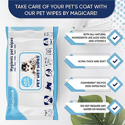 MAGICARE Pet Wipes – 100 pcs Dog Wipes – 8x8 Inch Unscented Dog Paw Cleaner Wipes for Body, Ears, Face, and Skin – Ultra Thick and Soft with Hypoallergenic Formula – Ideal Pet Wipes for Dogs & Cats - Image 3