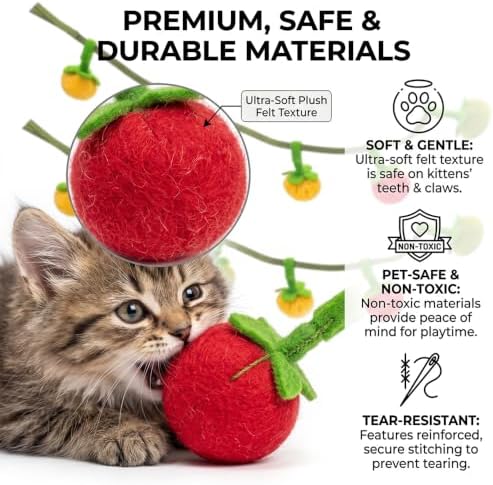 Cat String Toy with Tomatoes 2 Pcs, Plush Catnip Teaser with Bell - Image 2