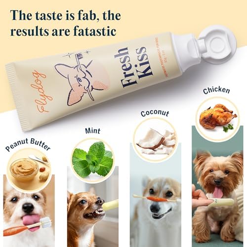 FlyDog Fresh Kiss Dog Tooth Brushing Kit - Vet Approved Formula, Enzymatic Dog Toothpaste and Brush - Breath Freshener & Tartar Remover, 360° Toothbrush & Finger Brush, Dental Guide, Peanut Butter - Image 6