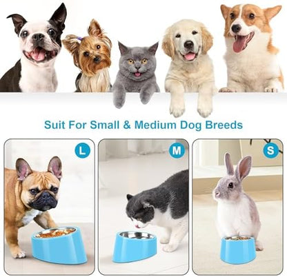 Tilted Dog Bowl Non-Slip & Non-Spill Pet Feeder with Elevated Detachable Melamine Stand, Easy to Get Food Dog Dish, L/300ml Sky Blue - Image 3