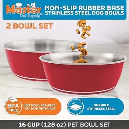 Master Pet Supply Stainless Steel Dog Bowls Set of 2 - Crimson Flame,128 Oz - Image 2