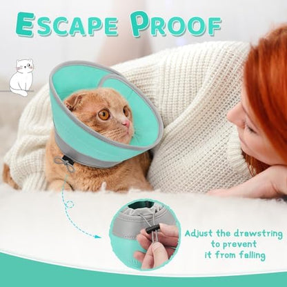 Cat Cone Collar Soft to Stop Licking, Adjustable, Foldable Lightweight Kitten Cones After Surgery Recovery for Cats & Kittens, Cat Cone Alternative, Easy Eating (Solid Green, S) - Image 5