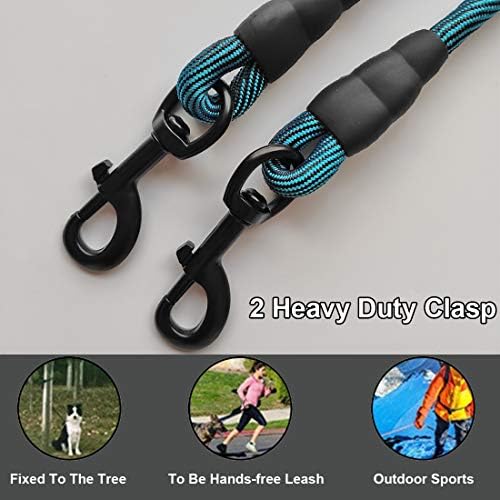BTINESFUL Tie-Out Check Cord Long Rope Dog Leash, 8ft 12ft 20ft 30ft 50ft Recall Training Dog Lead- Great for Large Medium Small Dogs Training, Playing, Camping, or Backyard (30ft, Blue Black) - Image 2