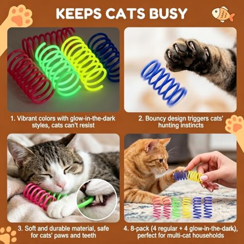 Cat Fetch Toy Flying Disc Cat Propeller Toy Set 2 Launchers 19 Discs 8 Springs Glow in the Dark Fast Reload Interactive Launcher for Indoor and Outdoor - Image 5