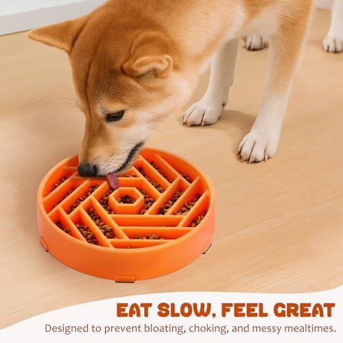 WHIPPY Slow Feeder Dog Bowl, Puzzle Maze Design to Slow Down Eating, 3-Cup Capacity, Anti-Gulping Food Bowl for Medium & Large Dogs,Orange - Image 3