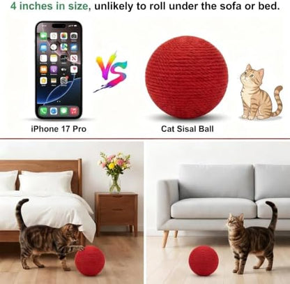 4-Inch Sisal Cat Toy Balls, Cat Toys for Indoor Cats, With Crinkle Sound - Image 3
