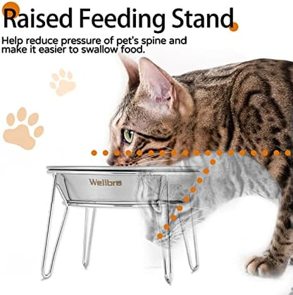 Elevated Cat Bowls, Wide Stainless Steel Cat Food Bowls with Metal Stand Whisker Stress-Free, Raised Food and Water Dish for Cats, Kitten, Puppies and Small Dogs - Image 2
