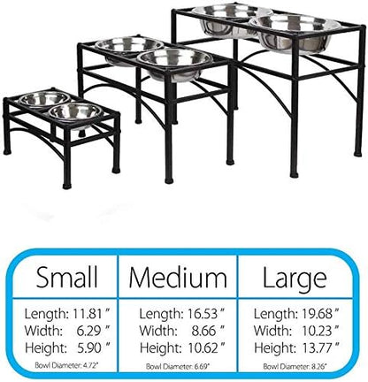 Funkeen Elevated Dog Bowls Raised Pet Feeder Cat Food & Water Diner Stand Set w/ 2 Removable Stainless Steel Bowls (2 Quarts/13.77" in Height)
