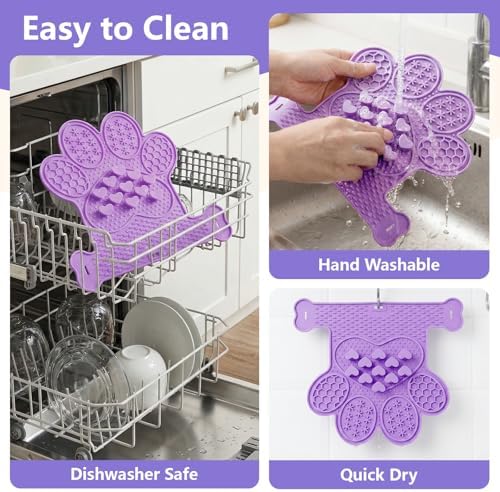 Dog Lick Mat with Suction Cups, Slow Feeder & Enrichment Mat for Dogs & Cats, Silicone Feeding Mat for Wet & Dry Food, Anxiety Relief, Mess-Free Foldable Pocket Design, Purple - Image 7