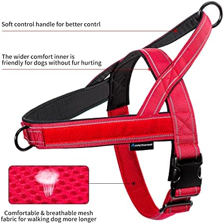 Annchwool No Pull Dog Harness with Padded Handle+5 Ft Leash,Reflective Strip Escape Proof and Quick Fit to Adjust Dog Harness,Easy for Training Walking for Small & Medium and Large Dog(Red-Set,M) - Image 4