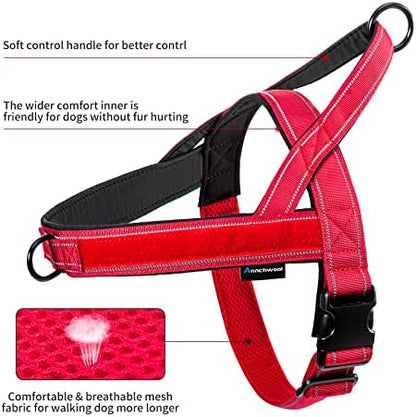 Annchwool No Pull Dog Harness with Padded Handle+5 Ft Leash,Reflective Strip Escape Proof and Quick Fit to Adjust Dog Harness,Easy for Training Walking for Small & Medium and Large Dog(Red-Set,M) - Image 4