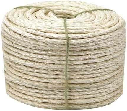 Cat Sisal Rope 164-Feet 4mm for Scratcher Repair and Replace Scratching Post, DIY Hemp Twine Rope for Cat Tree Tower Carpet Mat Kicker House, Pet Toy, and Crafts Gardening Home Decorating by Juomid