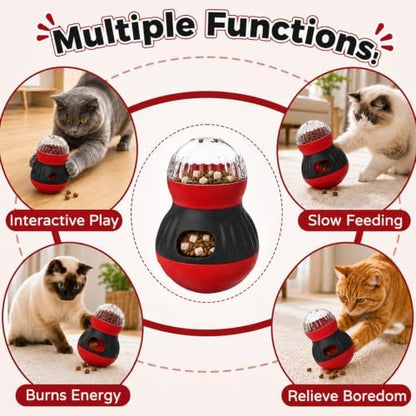 Interactive Cat Wobble Toy Treat Dispenser – Cat Puzzle Feeder & Slow Feeder Ball for Indoor Cats, Small Dog Enrichment Toy for Puppies (RED) - Image 4