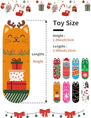 PET SHOW 8 Pack Christmas Cat Kicker Toys with Catnip Crinkle Sound Toys for Indoor Cats Xmas Santa Gift Patterns Plush Kittens Shape Natural Interactive Pet Kitty - Image 2