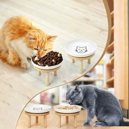 Elevated Cat Bowls with Bamboo Stand, Ceramic Raised Cat Bowl Set of 2, 5.9 Inch Whisker Friendly Anti Vomiting Cat Food Bowls for Dry and Wet Food - Image 6