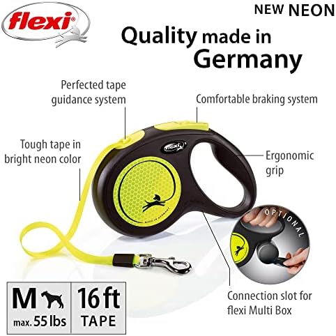 FLEXI® Neon Tape Retractable Dog Leash, Medium, 16 ft - Neon Yellow/Black - Image 2