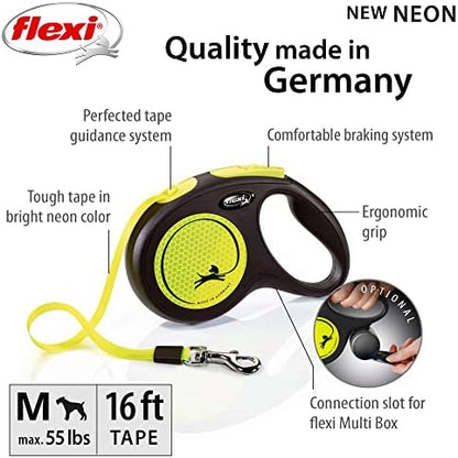 FLEXI® Neon Tape Retractable Dog Leash, Medium, 16 ft - Neon Yellow/Black - Image 2