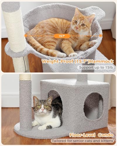 MUTTROS Cactus Cat Tree Cat Scratching Post 40" Cat Tower with Large Metal Carpet Hammock, Cat Scratching Post for Indoor Cats with Condo& Dangling Ball, Grey - Image 4