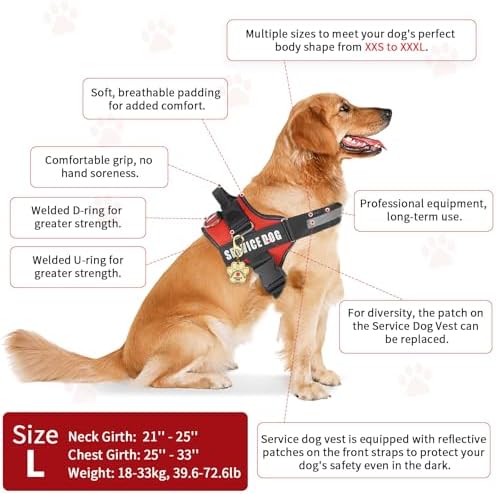 Opstin Service Dog Vest, ID Tag + 50 ADA Information Cards, Service Dog Harness in Sizes X Small to XX Large, Ruggedized Metal Tag, 2-Sided Service Animal Information Cards, ESA Accessory Set Large - Image 5