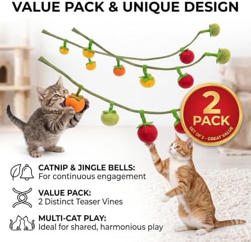 Cat String Toy with Tomatoes 2 Pcs, Plush Catnip Teaser with Bell - Image 4