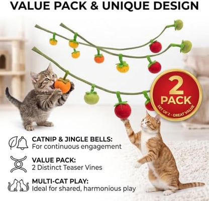 Cat String Toy with Tomatoes 2 Pcs, Plush Catnip Teaser with Bell - Image 4