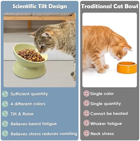 kathson 4 Pcs Ceramic Raised Cat Bowls, Elevated Tilted Cat Food Bowl, Anti Vomiting Pet Food Bowl, Colorful Porcelain Pet Feeder Dish for Cats and Small Dogs,Stress Free, Whisker Fatigue - Image 5