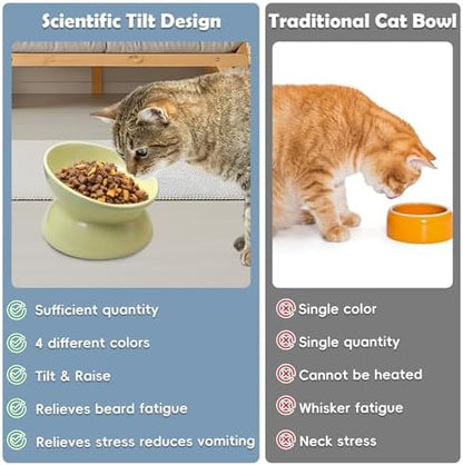 kathson 4 Pcs Ceramic Raised Cat Bowls, Elevated Tilted Cat Food Bowl, Anti Vomiting Pet Food Bowl, Colorful Porcelain Pet Feeder Dish for Cats and Small Dogs,Stress Free, Whisker Fatigue - Image 5