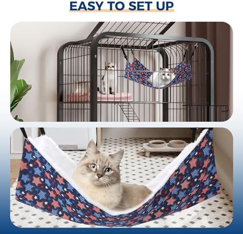 Admaison Cat Hammock for Cage Hanging Reversible 2Pack,Pet Hammock Bed Adjustable,Soft Sleeping Hammock for Cats,Ferret,Puppy,Rabbits,Small Animals (L, Stars) - Image 6