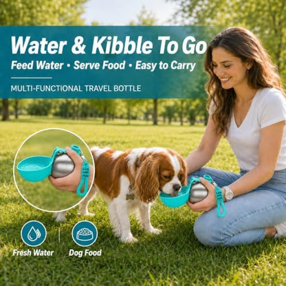 Portable Pet Dog Water Bottle with Silicone Collapsible Bowl, 10 oz Blue - Image 4