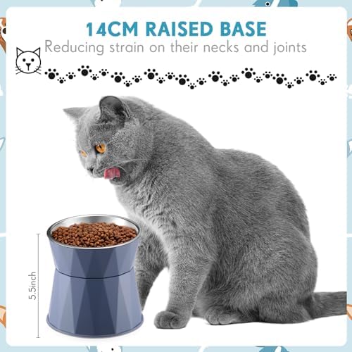 Lallisa 2 Pcs Elevated Cat Bowls Adjustable Raised Cat Feeder Non Slip Food Water with Stand Safe Stainless Steel Bowls with Pet Food Stand for Pets Feeding Eating(Blue) - Image 3