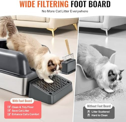 VEVOR Stainless Steel Cat Litter Box with Lid, XL Extra Large Enclosed Cat Box for Big Cats, High Sides Metal Litter Box, Anti Leakage,Odor-Free & Easy Cleaning,Include Scoop & Foot Board - Image 4