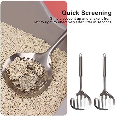 2pcs Cat Litter Scoop, Stainless Steel Litter Scoop Long Handle Durable Cat Mesh Shovel (Sliver) - Image 4