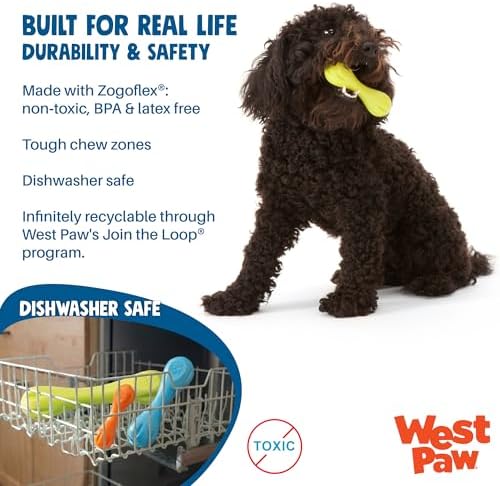 WEST PAW Zogoflex Hurley Dog Bone Chew Toy – Floatable Pet Toys for Aggressive Chewers, Catch, Fetch – Bright-Colored Bones for Dogs – Recyclable, Dishwasher-Safe, Non-Toxic, Small, Granny Smith - Image 3
