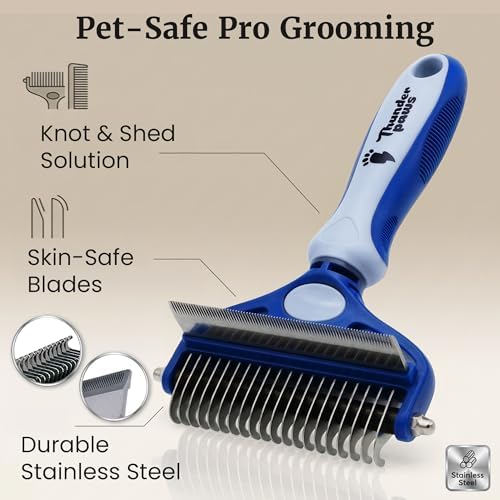 2-in-1 Deshedding Brush and Dematting Rake - Double Coat Undercoat Grooming Tool for Dogs and Cats, Reduces Shedding by Up to 95% (Electric Blue) - Image 2