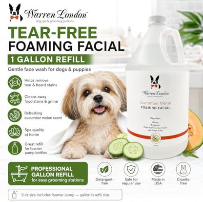 Warren London Foaming Pet Facial – Tear Free Dog Face Wash & Tear Stain Remover | Gentle Puppy & Dog Face Shampoo | Cucumber Melon Scent | Made in USA | 1 Gallon Refill - Image 2