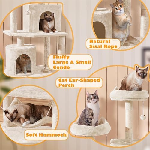 Yaheetech Cat Tower, 70.5in Cat Tree for Indoor Cats, Multi-Level Climbing Tree w/Condo & Plush Perches, Large Cat Play House Scratching Post for Kitten Beige - Image 3