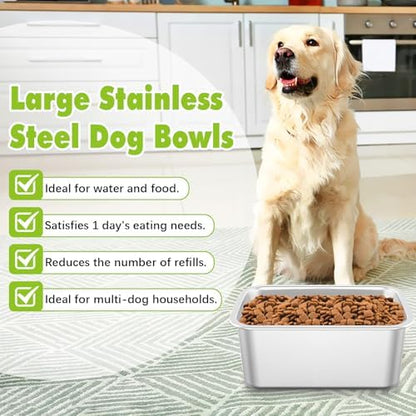 Fhiny 2 PCS Stainless Steel Dog Bowl, 2 Gallon Capacity Durable Metal Water Dish for Large Dogs, Indoor/Outdoor, Dishwasher Safe - Image 5
