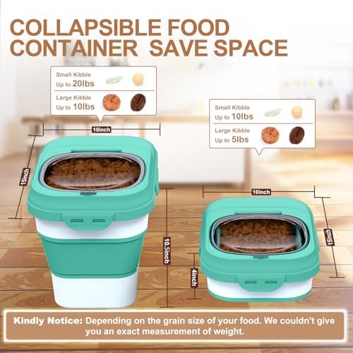 TIOVERY Dog Food Storage Container, 10lb to 13lb Collapsible Dog Cat Food Containers with Airtight Clear Flip-top and Pet Food Scoop, Pet Food Storage Container Bin for Dog Cat Bird Other Pets (Green) - Image 2
