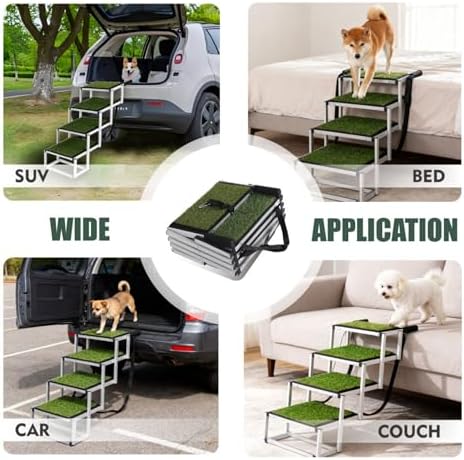 Dog Stairs for Car,Portable Pet Stairs for Large/Small Dogs with Non-Slip Surface & Reinforced Design,Dog Ramp for Car SUV, Truck, Sofas, Bed,Lightweight Yet Sturdy Supports Up to 250lbs (Green) - Image 4