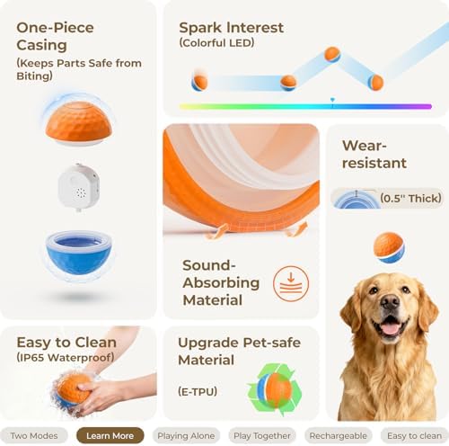 Interactive Dog Toys: Shaky Dog Ball with LED Lights, Automatic Moving Dog Toys for Aggressive Chewers, Dog Toys for Large Dogs, Vibrating Dog Toy Balls for Large Breed - (3.74 in Diameter) - Image 3