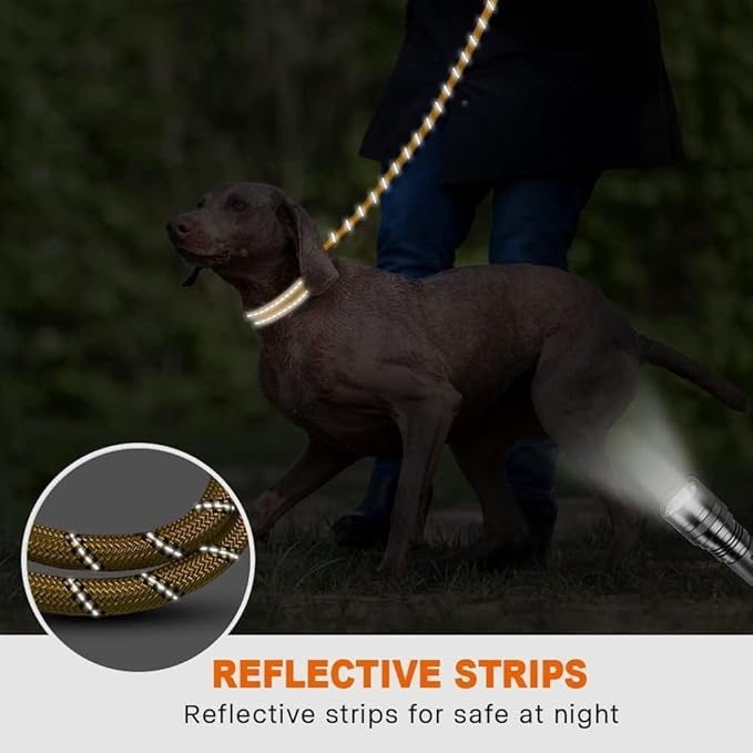 Taglory Rope Dog Leash 4 FT with Comfortable Padded Handle, Highly Reflective Threads Leash and Anti-Tangle Clip for Walking Medium Large Dogs, 1/2 inch, Yellow