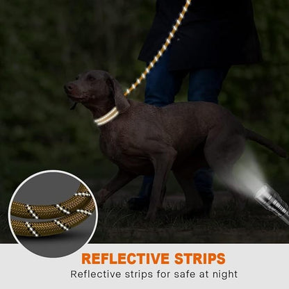 Taglory Rope Dog Leash 4 FT with Comfortable Padded Handle, Highly Reflective Threads Leash and Anti-Tangle Clip for Walking Medium Large Dogs, 1/2 inch, Yellow