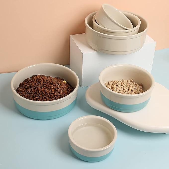 Sweejar Ceramic Dog Bowls, Dog Food Dish for Small Dogs and Cat, Heavy Duty Porcelain Pet Bowl for Canned Food and Water 17 Fl Oz （Turquoise）