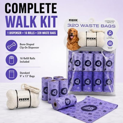 RBX Dog Poop Bags Rolls with Dog Poop Bag Holder for Leash, 320 Poop Bags for Dogs with Clip-On Dispenser, Durable Leak-Proof Dog Waste Bags, 16 Refill Rolls, Recyclable Material - Image 7
