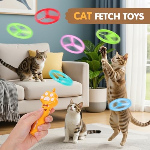 Cat Fetch Toy, Flying Disc Launcher with 6 Flying Discs - Image 4