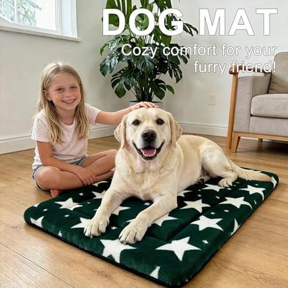 Dog Bed Mat – Soft & Comfortable Dog Kennel Pad for Crate – Durable Crate Bed & Mat for Dogs & Cats – Ideal for Crate, Kennel, and Home Use (Big&Little Stars Green, L(35"*23"*1.5")) - Image 7