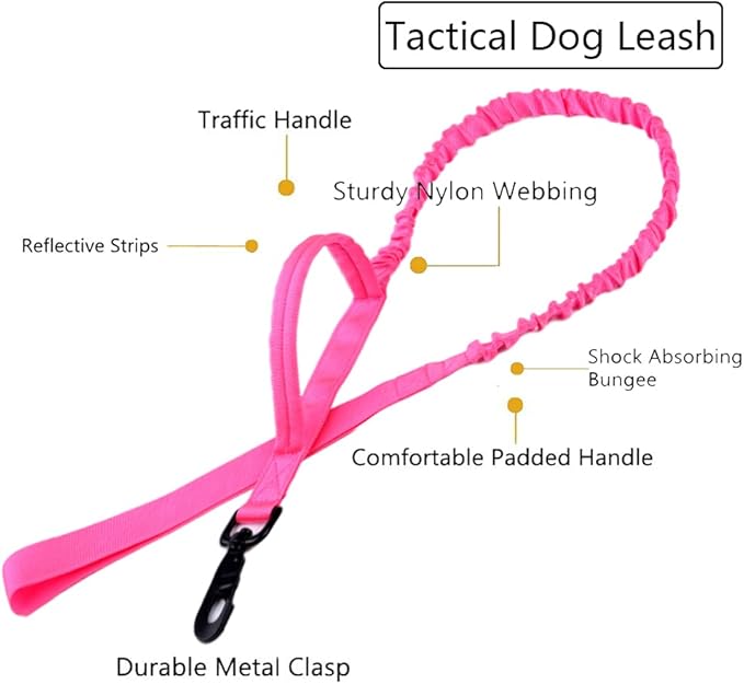 Xqpetlihai Tactical Dog Collar and Leash Set Adjustable Military Nylon Dog Collar with Control Handle and Heavy Duty Metal Buckle for Large Dogs（Pink L