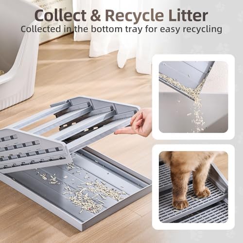 Adjustable Litter Box Step, Elevated Cat Ramp/Stairs with Filter Function, Anti-Tracking, Easy to Clean, Fits Automatic Litter Boxes, for Small & Elderly Cats, Non-Slip(Grey) - Image 4