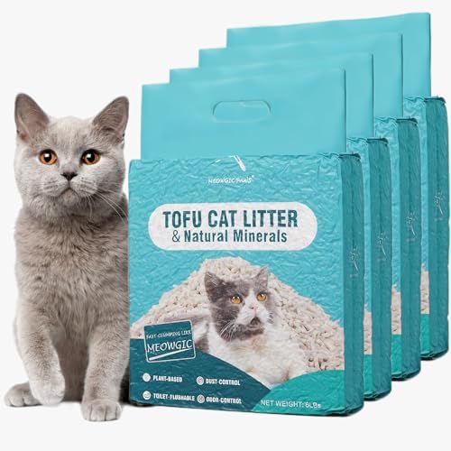 Plant-Based Cat Litter, Odor Control Quick Clumping Tofu Cat Litter, 24 lbs, Low Tracking Dust Control Lightweight Flushable Unscented Natural Kitty Litter by Meowgic+Paws