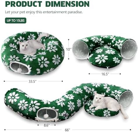 Cute Round Cat Tunnel for Indoor Cats, Green Flower - Image 6